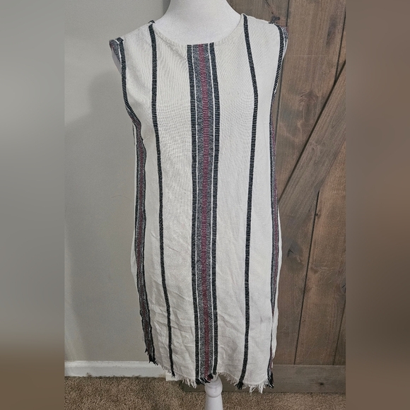 RD STYLE Textured Cotton Striped Sheath Mini Dress In White/navy/red. Size Small - Picture 7 of 15